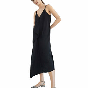 New Massimo Dutti Womens Size 2/34 Draped Midi Slip Dress Black Strappy Halter